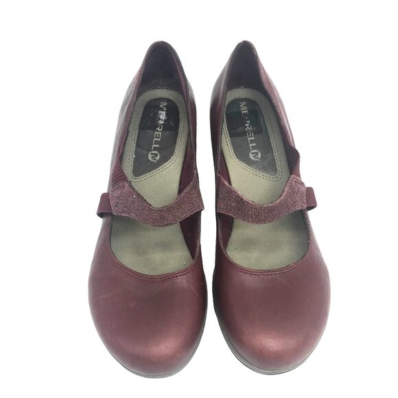 Merrell Mary Jane Heel Women 8 Burgundy Leather Worn 1X - Picture 2 of 10